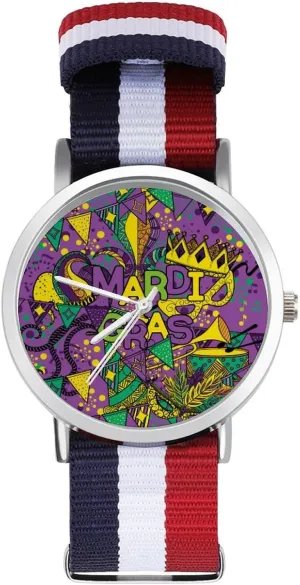 Watches geophysical centrality attendant narrow armory Non-Scale Work Casual Watch Mardi and Gras Carnival Mask Nylon Braided Strap Outdoor Sport Business Wrist 