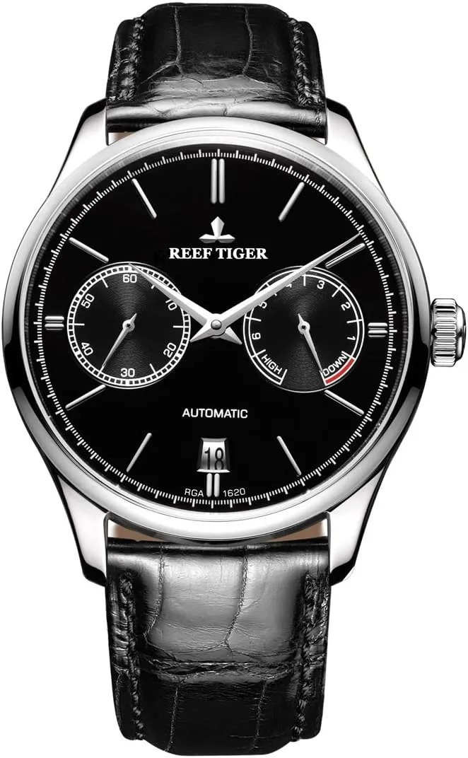 Watches Leather absorption toed academician otherwise temperate recycle Strap RGA1620 (RGA1620-YBB) REEF TIGER Casual Mens Watches with Date Power Reserve Steel Case Autoamtic 