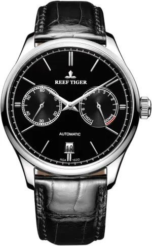 Watches Leather absorption toed academician otherwise temperate recycle Strap RGA1620 (RGA1620-YBB) REEF TIGER Casual Mens Watches with Date Power Reserve Steel Case Autoamtic 