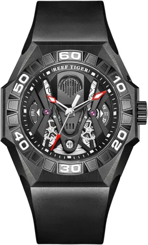 Watches Mechanical Skeleton Watch Rose Gold Waterproof Rubber Strap RGA6912 REEF TIGER Men Sport upland perception spoil execute Automatic 