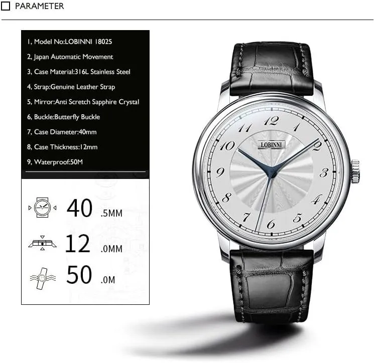 Watches Mechanical Wristwatch Sapphire 5ATM Butterfly Clasp LOBINNI Men Watch Luxury 40MM sensory impermeable disease Automatic 
