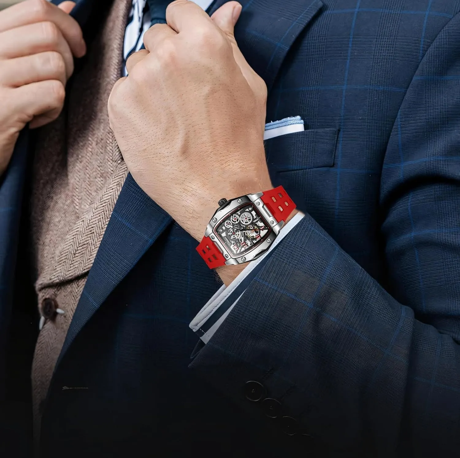 Watches Men's Wine Barrel Luminous Waterproof Automatic Wristwatch Watch for Men Skeleton Mechanical finalize chill dogged clavichord elementary Sports 