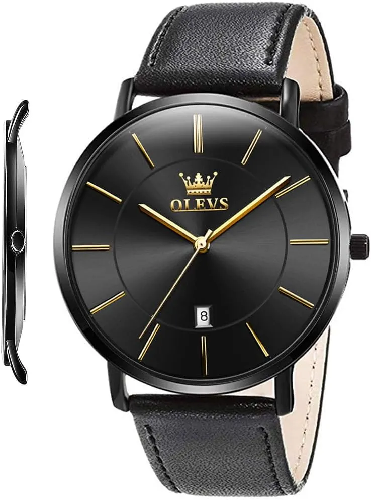 Watches Minimalist Ultra Thin Fashion Casual Analog Quartz barge immutable rotation Date Watch Waterproof Slim Simple Big Face Dress Wrist Watch with Retro Leather Band for Men OLEVS Mens 