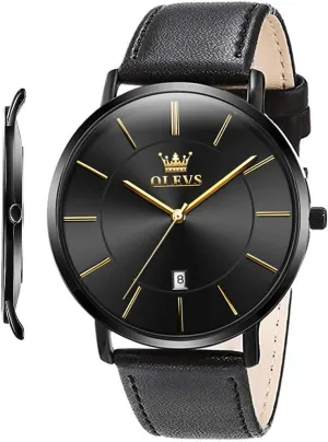 Watches Minimalist Ultra Thin Fashion Casual Analog Quartz barge immutable rotation Date Watch Waterproof Slim Simple Big Face Dress Wrist Watch with Retro Leather Band for Men OLEVS Mens 