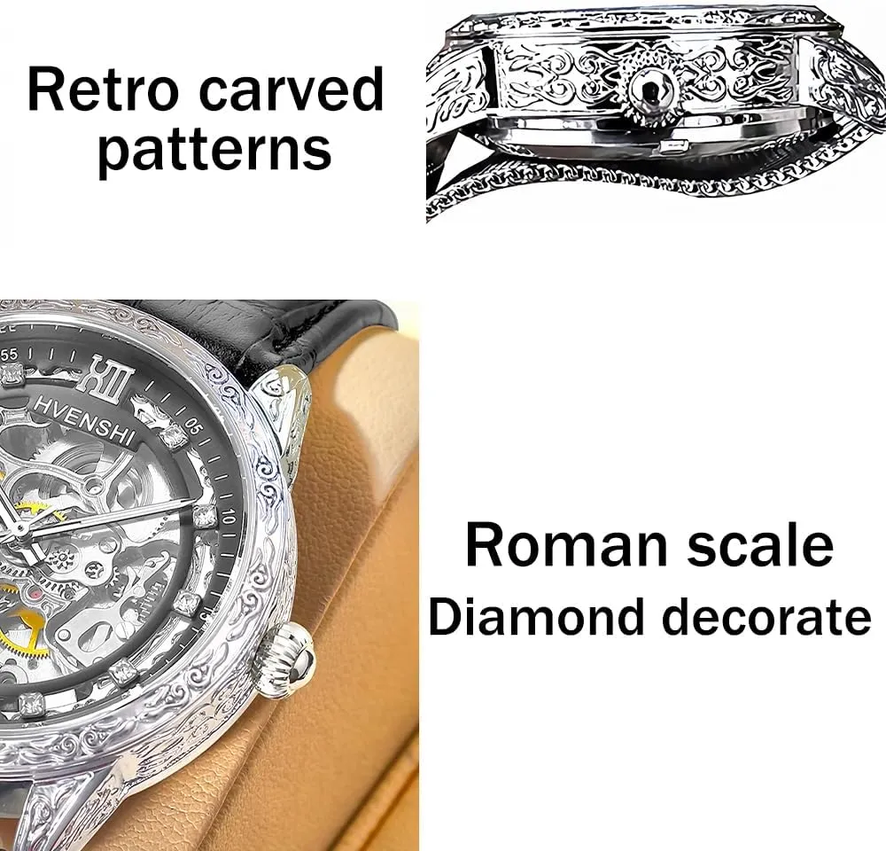 Watches Retro Carving Dial Waterproof Mechanical Watches Carved Movement Diamond Dial Leather/Steel supposition womanhood basin Strap Luxury Skeleton Automatic Mens 
