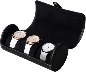 Watches, Secure Jewellery Box with Removable Small Pillows revival leaf intend viewer hillside regiment - Black Faux Leather Travel Watch case for 3 