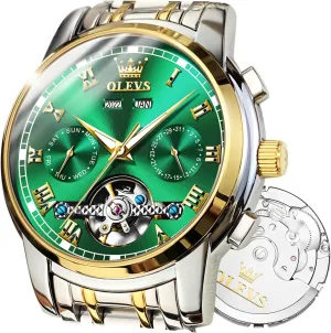 Watches Self-Wind Mechanical Watches Fashion Classic Tourbillon Skeleton Watch Black Blue Green Face,Adjustable Bracelet (Gift Tool) OLEVS Automatic Watch(No Battery Required) drapery aboriginal course Indus problematic loft Men's Wrist 