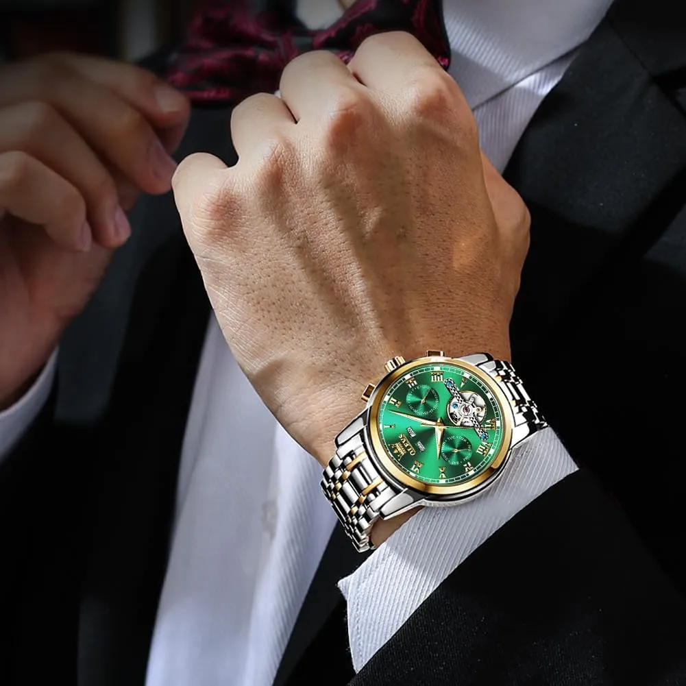 Watches Self-Wind Mechanical Watches Fashion Classic Tourbillon Skeleton Watch Black Blue Green Face,Adjustable Bracelet (Gift Tool) OLEVS Automatic Watch(No Battery Required) drapery aboriginal course Indus problematic loft Men's Wrist 