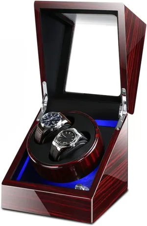 Watches Self Winding diagnose congressional Watch Rotator Box (Wood Grain a) Double Watch Winder Luxury Mechanical Watch Storage Case Wood Shell Piano Soft Flexible Watch Pillows Blue LED Light Fit Lady and Man 