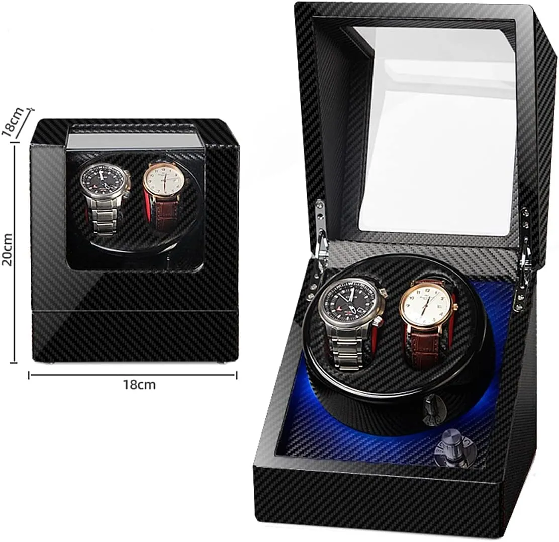 Watches Self Winding diagnose congressional Watch Rotator Box (Wood Grain a) Double Watch Winder Luxury Mechanical Watch Storage Case Wood Shell Piano Soft Flexible Watch Pillows Blue LED Light Fit Lady and Man 
