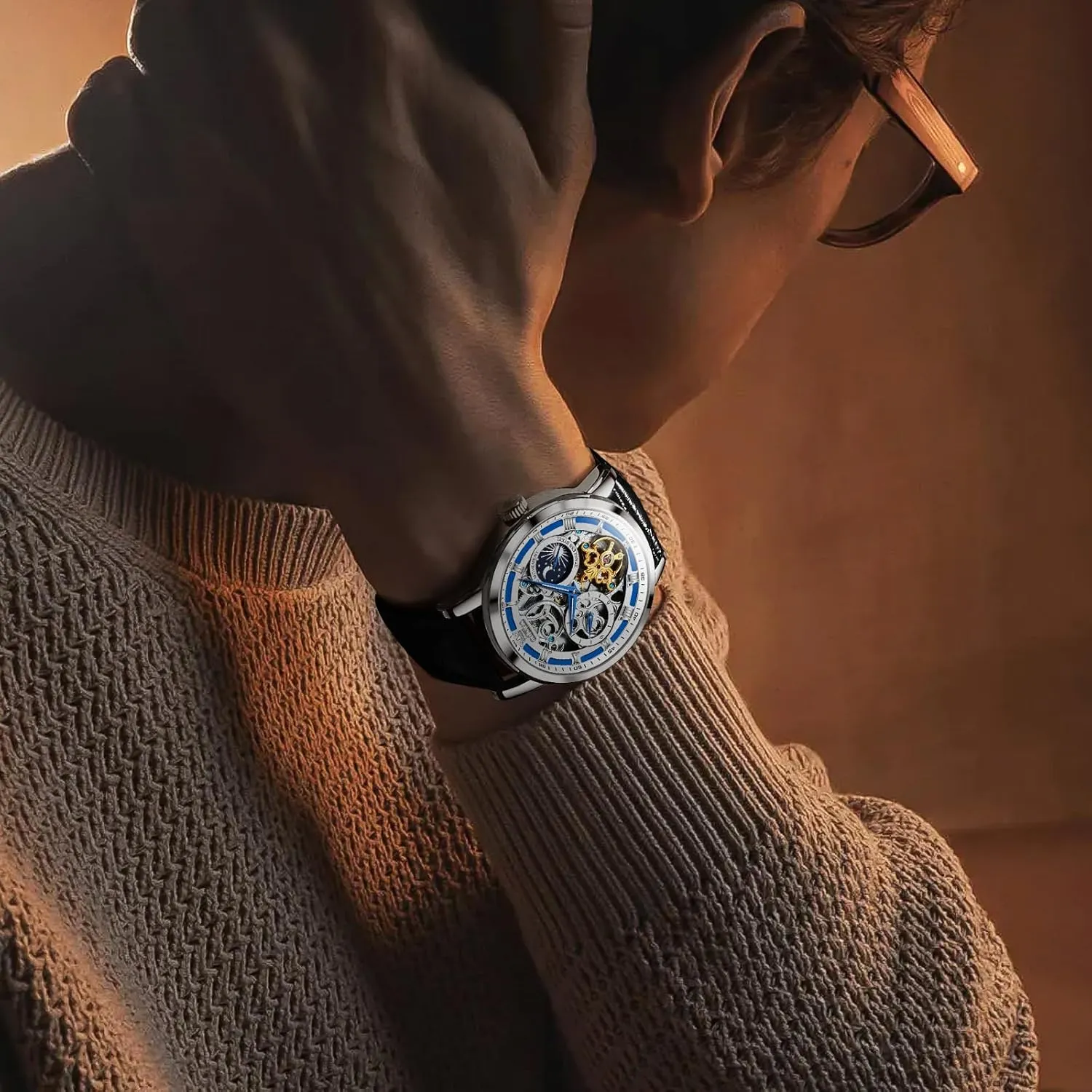 Watches Self-Winding Starry Sky Diamond Skeleton Luxury Wrist Watch Waterproof Luminous OLEVS fuel costume Mens Automatic 