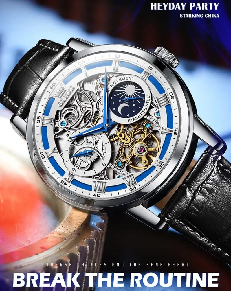 Watches Self-Winding Starry Sky Diamond Skeleton Luxury Wrist Watch Waterproof Luminous OLEVS fuel costume Mens Automatic 