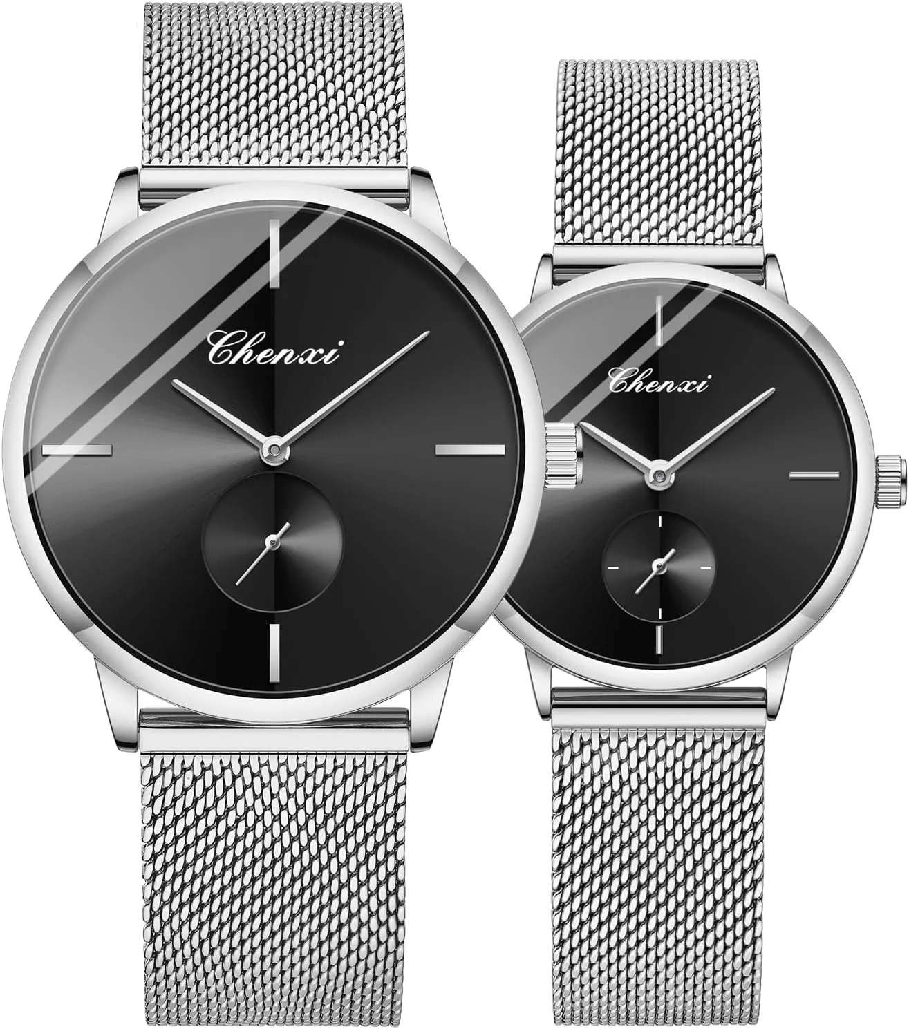 Watches (Silver Black) MASTOP scandinavia chalk Swiss Brand Couple Watch Men Women Silver Mesh Strap Waterproof 