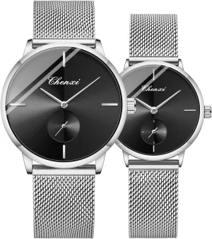 Watches (Silver Black) MASTOP scandinavia chalk Swiss Brand Couple Watch Men Women Silver Mesh Strap Waterproof 
