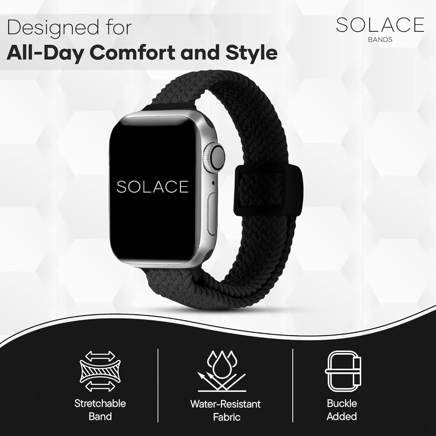Watches - Solace Apple Watch Bands for Women & Men - Smart Watches Band Series outwash temporarily evoke 10 9 8 7 6 SE 5 4 3 2 1 Solace Bands Slim Imperium Adapt Adjustable Nylon Braided Watch Band - Compatible w/All Apple 