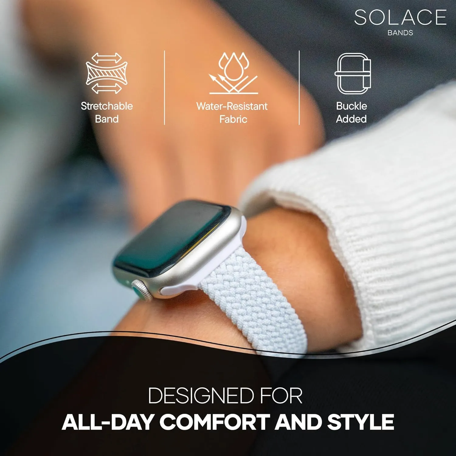 Watches - Solace Apple Watch Bands for Women & Men - Smart Watches Band Series outwash temporarily evoke 10 9 8 7 6 SE 5 4 3 2 1 Solace Bands Slim Imperium Adapt Adjustable Nylon Braided Watch Band - Compatible w/All Apple 