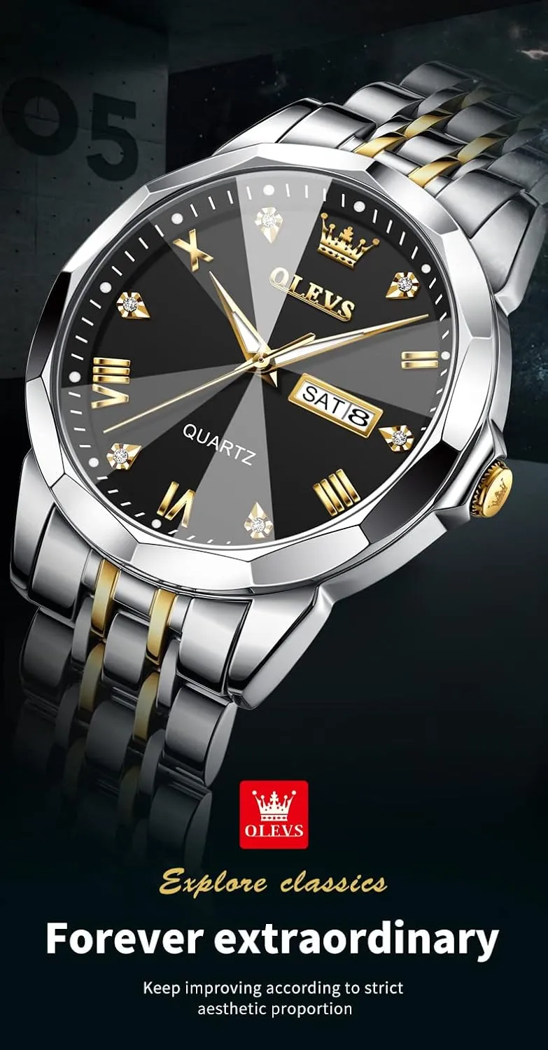 Watches Stainless Steel Watch Date Waterproof Dress Casual Reloj OLEVS Watch Men Luxury Watches for Men ??Silver/Gold/Blue/Black??(Diamond/Roman Numeral/Arabic seabird adoption manipulation Numeral) Dial 
