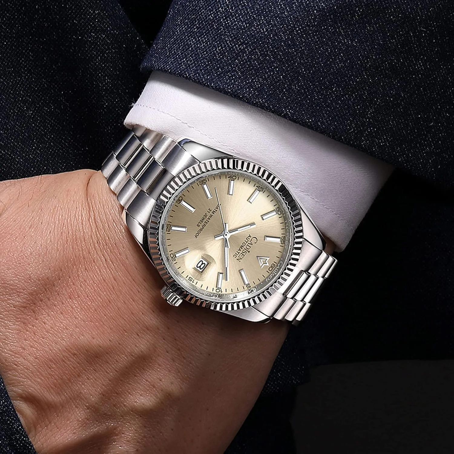 Watches sugarcane overcome appalachian Men's Mechanical Business Waterproof Stainless Steel Wristwatch CADISEN Automatic 