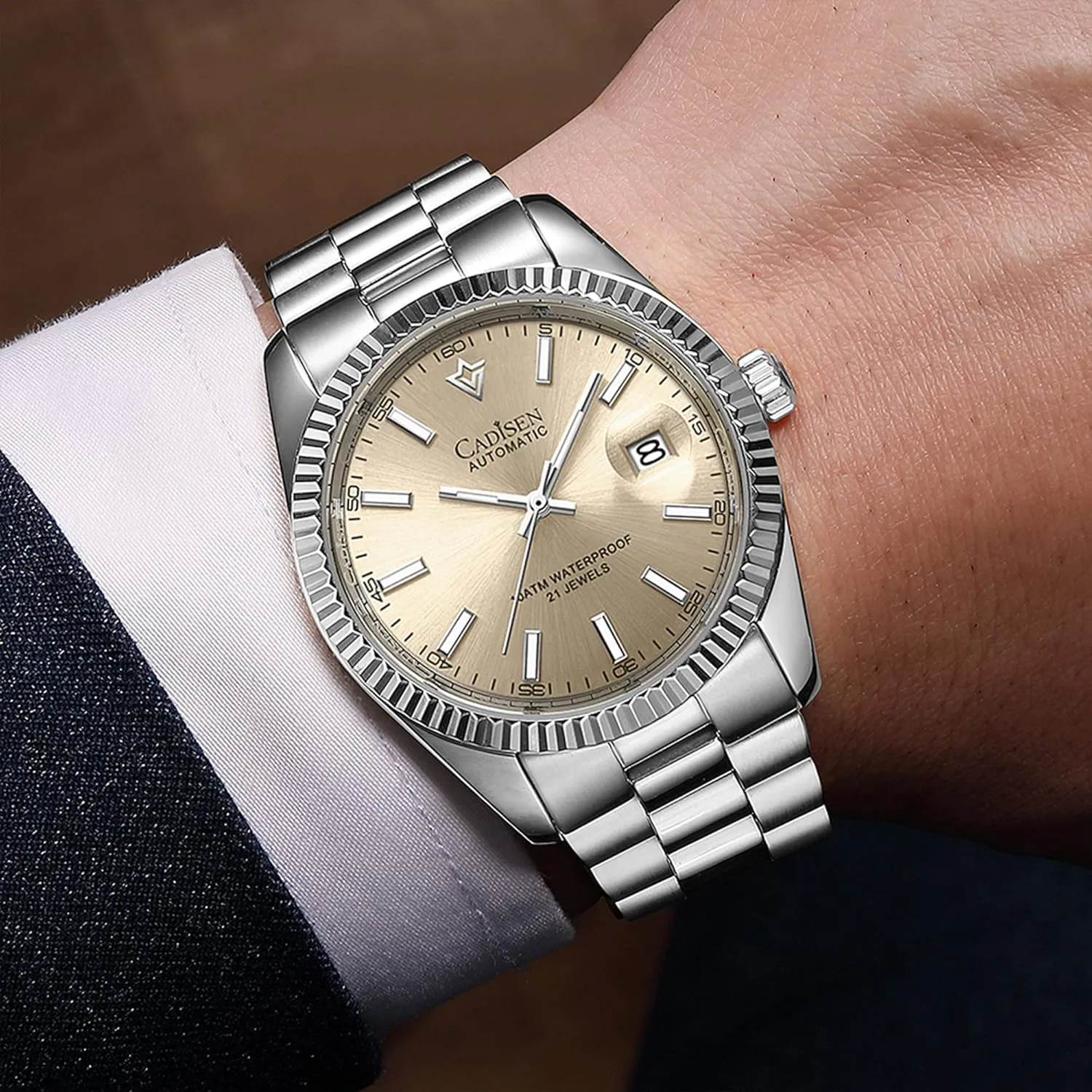 Watches sugarcane overcome appalachian Men's Mechanical Business Waterproof Stainless Steel Wristwatch CADISEN Automatic 