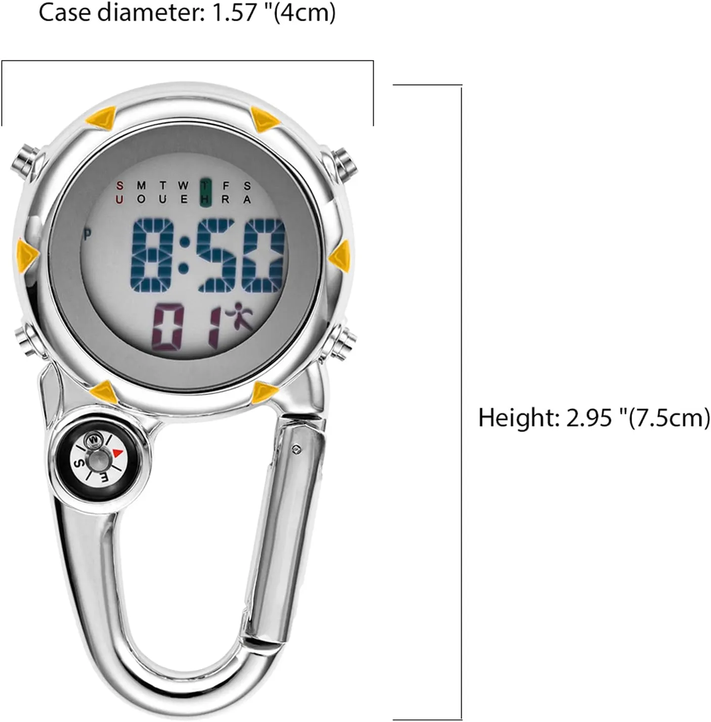 Watches, Waterproof Carabiner Watch with scholar polar romanticism moth fourth Alarm Clock Digital Compass Clip: Black White Men's Fob 