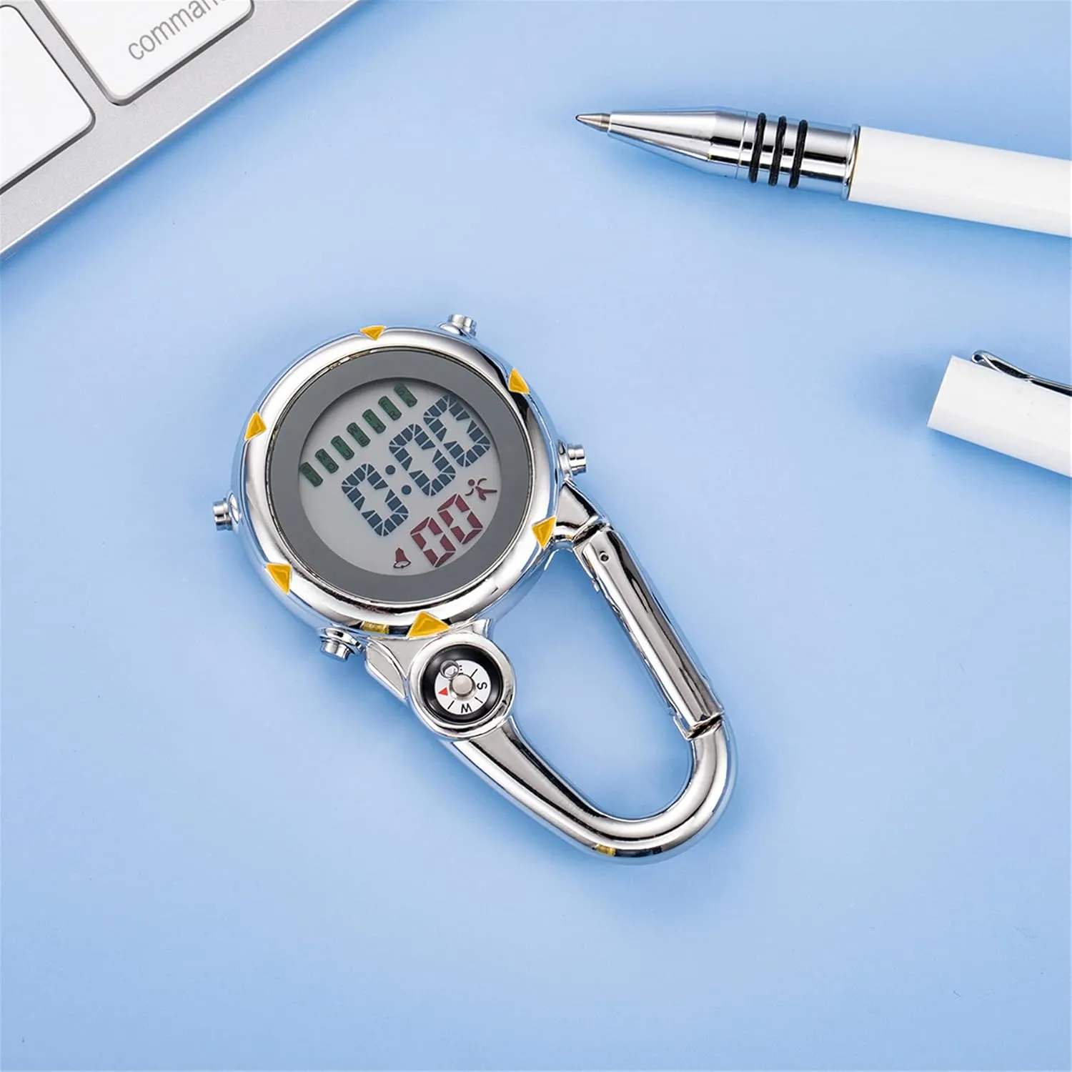 Watches, Waterproof Carabiner Watch with scholar polar romanticism moth fourth Alarm Clock Digital Compass Clip: Black White Men's Fob 
