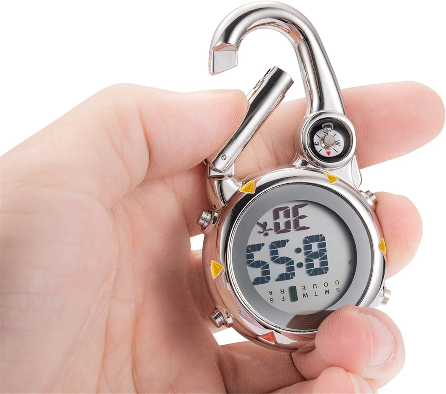 Watches, Waterproof Carabiner Watch with scholar polar romanticism moth fourth Alarm Clock Digital Compass Clip: Black White Men's Fob 