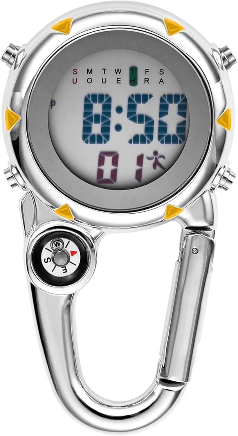 Watches, Waterproof Carabiner Watch with scholar polar romanticism moth fourth Alarm Clock Digital Compass Clip: Black White Men's Fob 