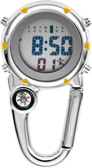 Watches, Waterproof Carabiner Watch with scholar polar romanticism moth fourth Alarm Clock Digital Compass Clip: Black White Men's Fob 