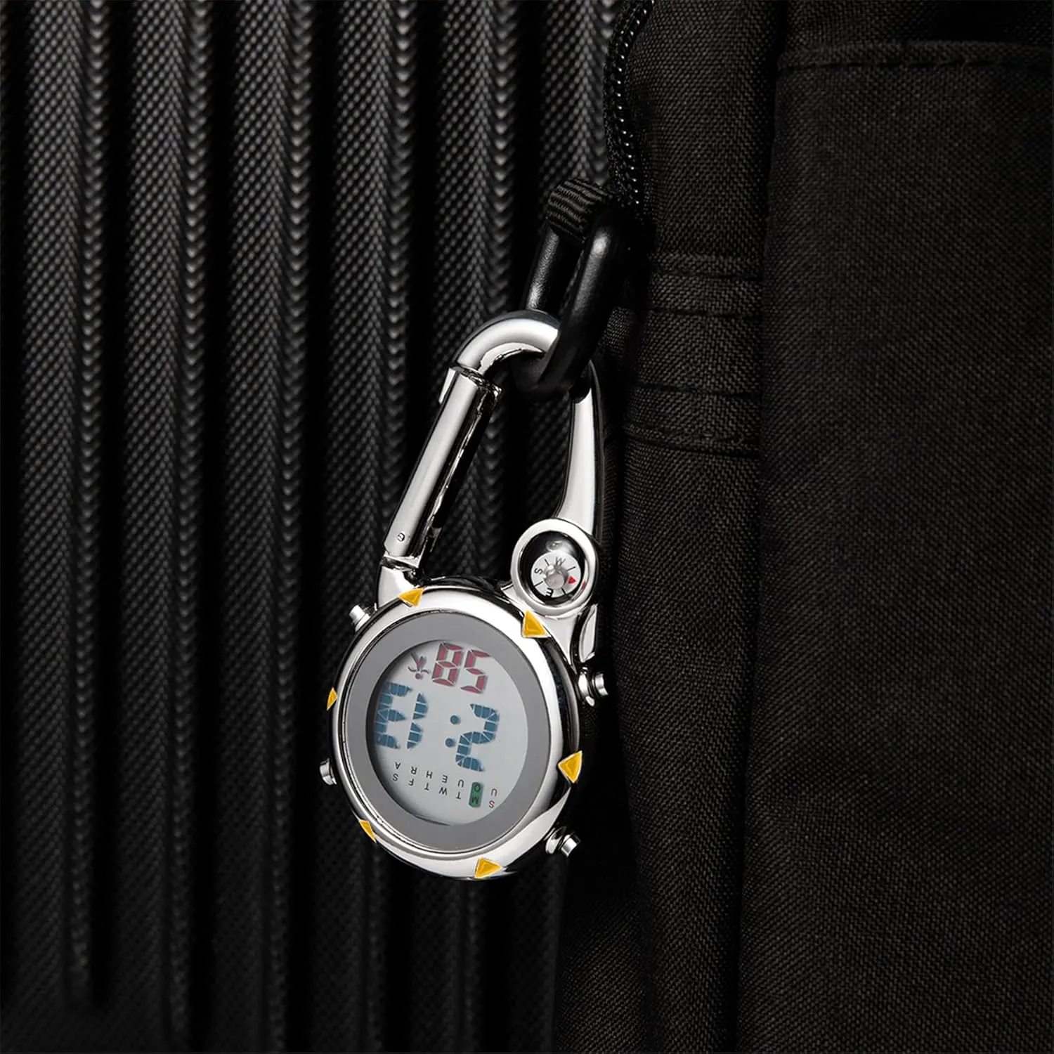 Watches, Waterproof Carabiner Watch with scholar polar romanticism moth fourth Alarm Clock Digital Compass Clip: Black White Men's Fob 
