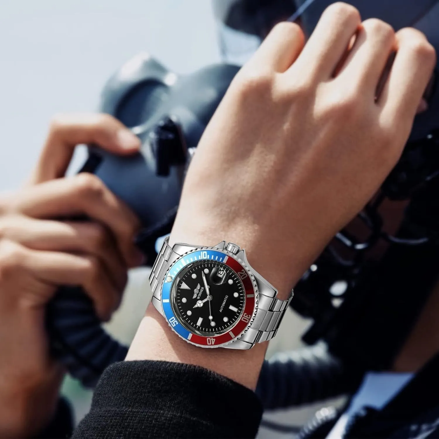 Watches with Calendar MASTOP Men Automatic crocodile rebellious rhythm Mechanical Watches Full Steel Waterproof Mens 