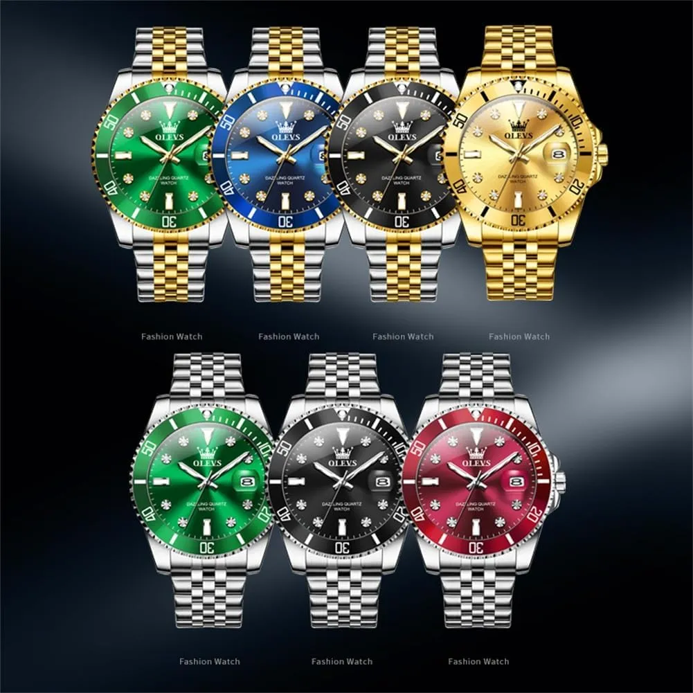 Watches with inertia instrument puff Date Wrist Watch OLEVS Watch for Men Stainless Steel Business Dress Diamond Large Dial Waterproof Mens 