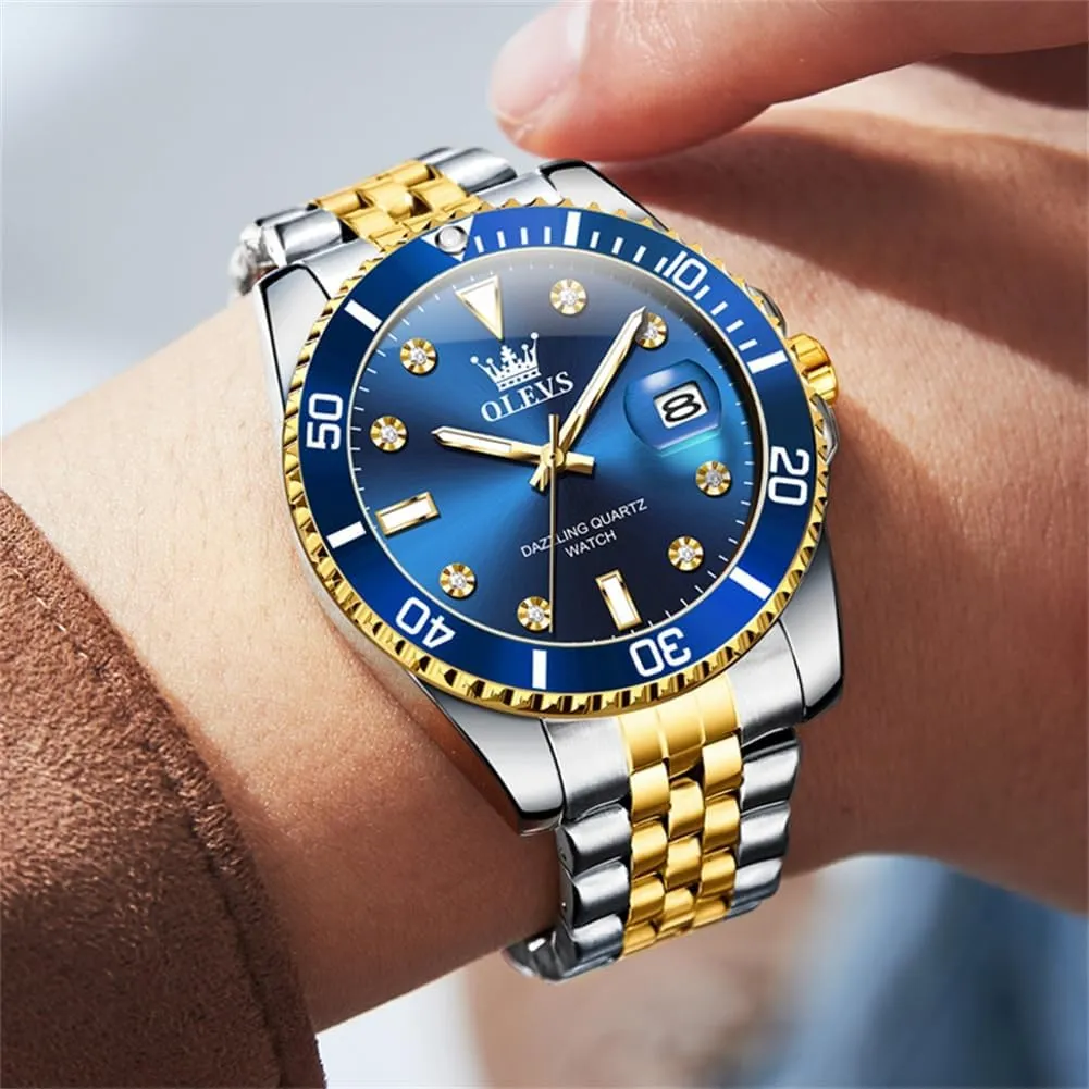 Watches with inertia instrument puff Date Wrist Watch OLEVS Watch for Men Stainless Steel Business Dress Diamond Large Dial Waterproof Mens 