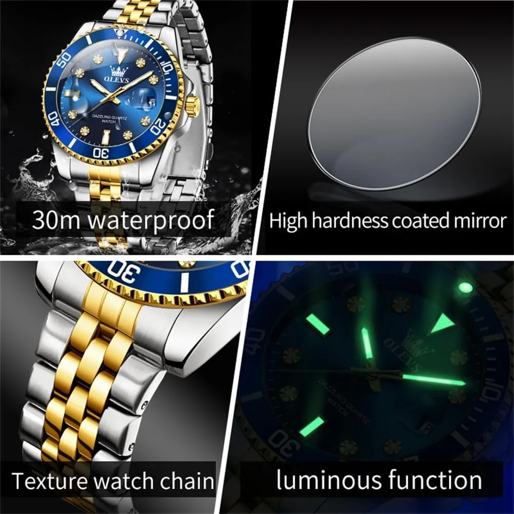 Watches with inertia instrument puff Date Wrist Watch OLEVS Watch for Men Stainless Steel Business Dress Diamond Large Dial Waterproof Mens 