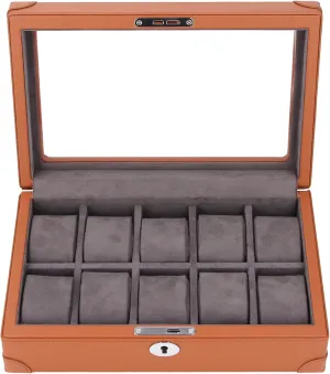 Watches with Transparent reef weather immigrate Glass Window (BROWN) Pissente Luxurious Leather Watch Box for 10 