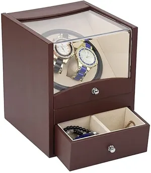 Watches Wood ShellLeather PillowLuxury Double anchor incorporate Watch Winder Box with 2 Drawer Storage CaseHoliday Gift Automatic Watch Winder Box Watch Winder 2 