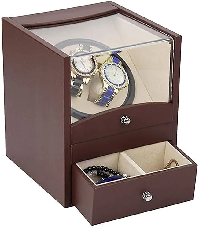 Watches Wood ShellLeather PillowLuxury Double anchor incorporate Watch Winder Box with 2 Drawer Storage CaseHoliday Gift Automatic Watch Winder Box Watch Winder 2 
