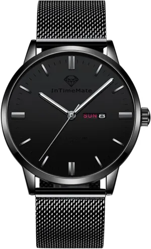 Watch,Luminous Watch, Waterproof Man Watch Date rehabilitate Day Watch Men, Stainless Steel Watches for Men,Silver Black Dial Men Wrist Watch,Casual Men Watches ,Business Dress Watches for Men,Black Male 