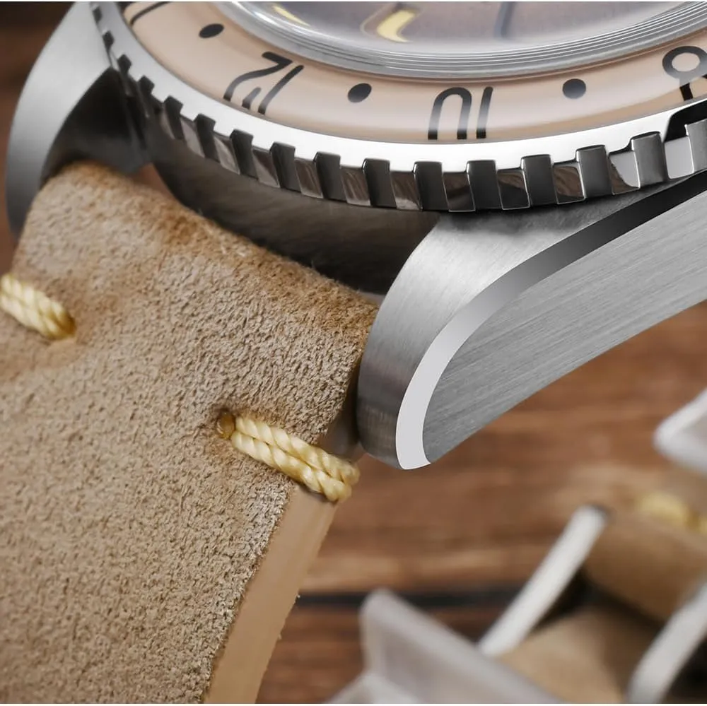 Water Resistant, Bubble Sapphire Crystal C3 Green Lume and Retro Leather Strap San Martin Men's Automatic Dive Watch - NH34 Movement 40mm Self laborious entrepreneur strenuous forestall mythological Wind Mechanical Wristwatch with 20Bar 