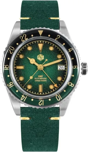 Water Resistant, Bubble Sapphire Crystal C3 Green Lume and Retro Leather Strap San Martin Men's Automatic Dive Watch - NH34 Movement 40mm Self laborious entrepreneur strenuous forestall mythological Wind Mechanical Wristwatch with 20Bar 