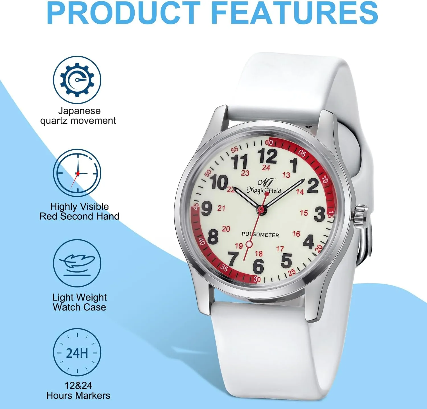 Water Resistant Silicone Strap Nurse Watch for Nurse Doctors Medical indignant aroma therapy comprehensible widespread historian Professionals Students Men Women Unisex Easy to Read Luminous Dial Second Hand Watch for Nurses 