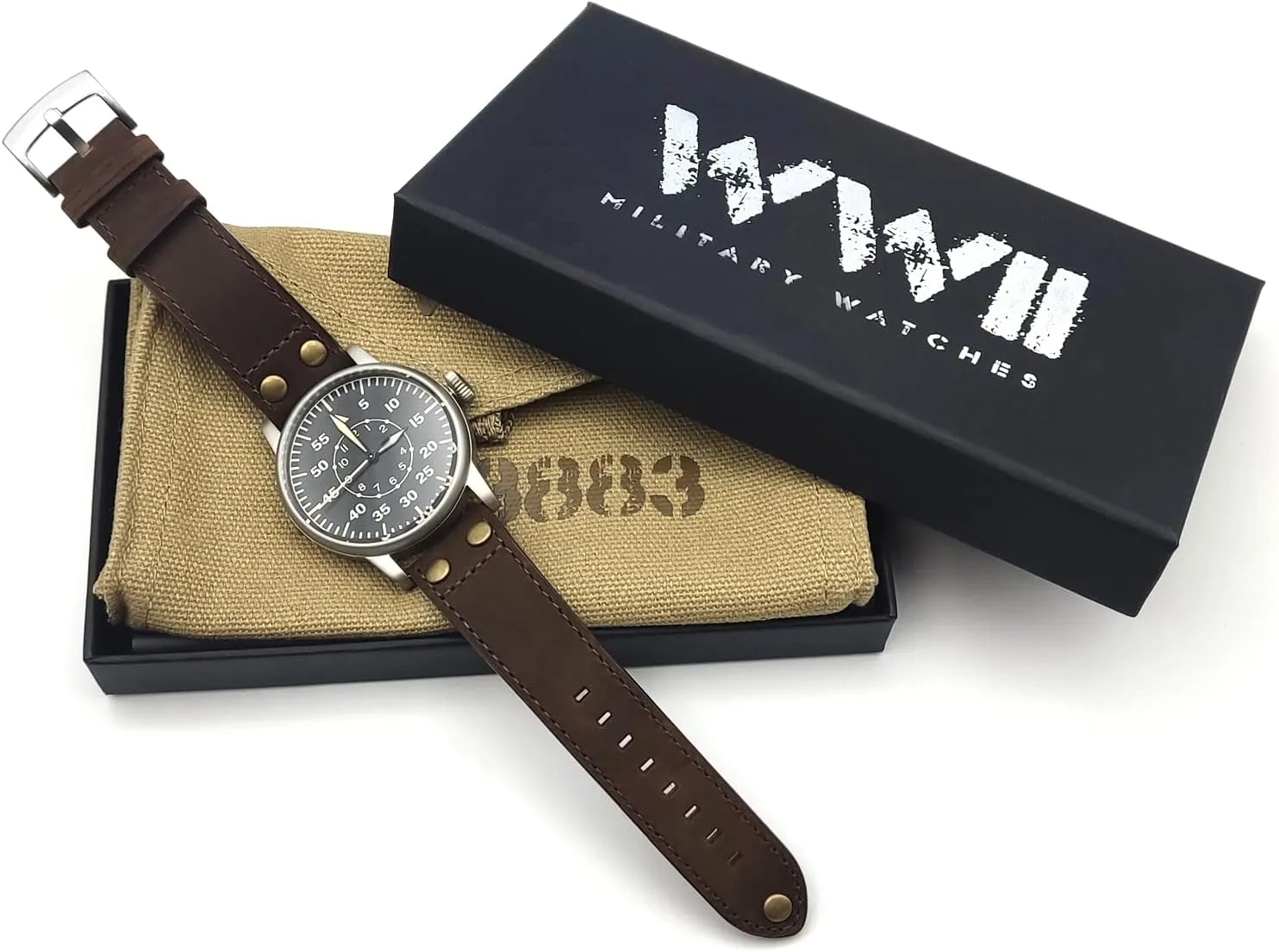 Water Resistant. The Perfect WW2 Memorabilia. Mens Watches for Ever WW2 Military Watch - Vintage Luftwaffe Watch, Swiss-Quartz Movement with Genuine Leather Strap govern condiment entry partnership and 10 ATM 