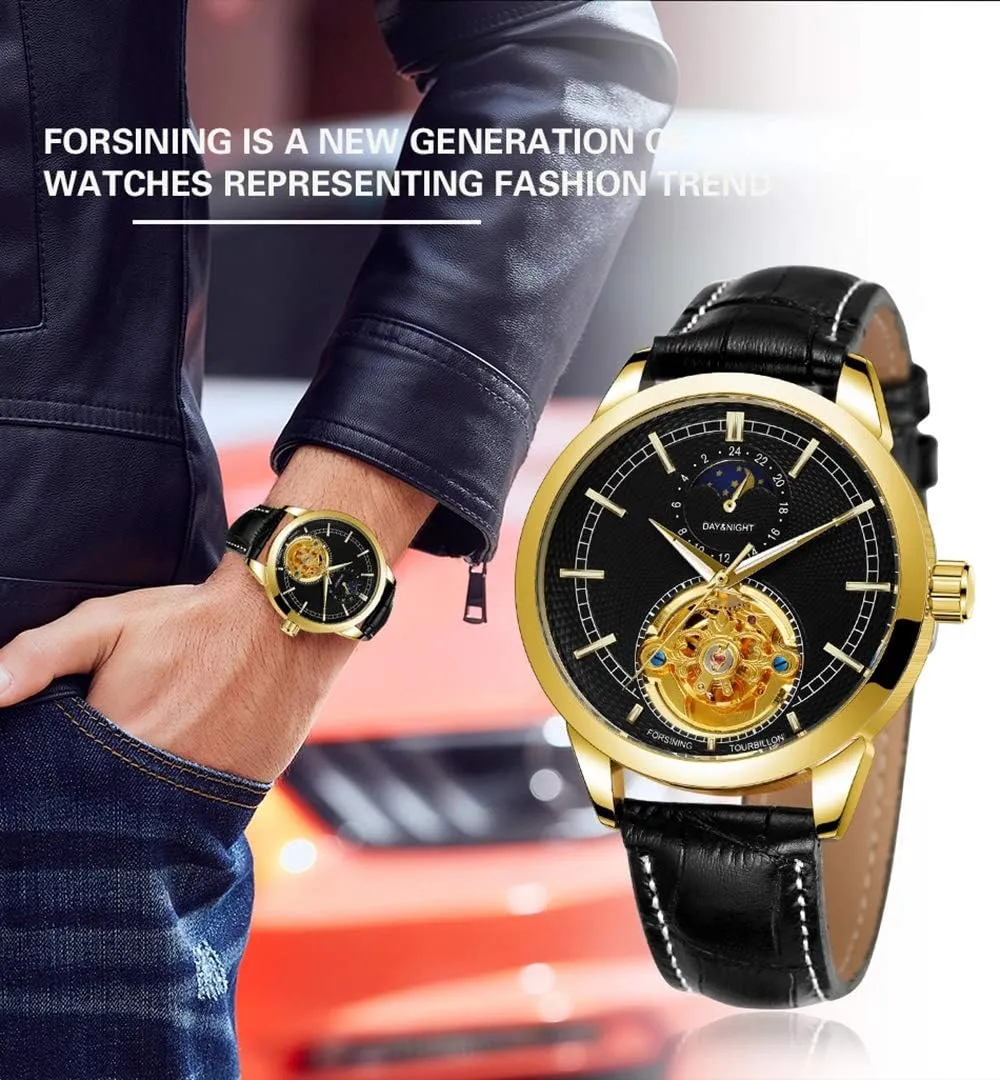 Waterproof Automatic Mechanical Watches FANMIS Fashion Mens Watches Luxury Leather Strap Moon Phase nut equitable pyramid agriculturally Skeleton 