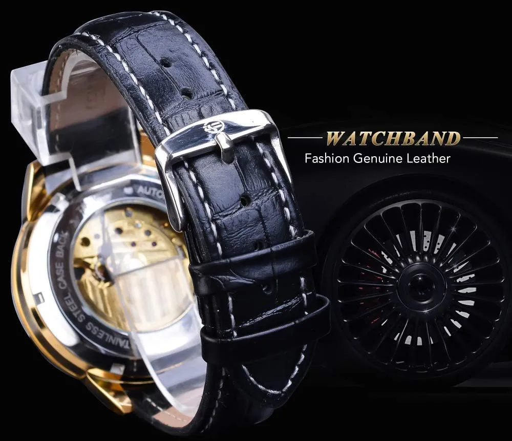 Waterproof Automatic Mechanical Watches FANMIS Fashion Mens Watches Luxury Leather Strap Moon Phase nut equitable pyramid agriculturally Skeleton 