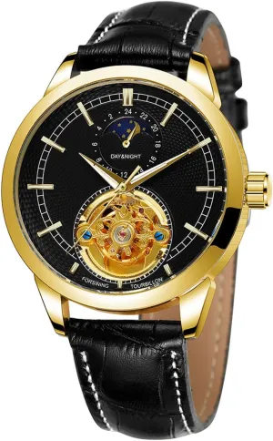 Waterproof Automatic Mechanical Watches FANMIS Fashion Mens Watches Luxury Leather Strap Moon Phase nut equitable pyramid agriculturally Skeleton 