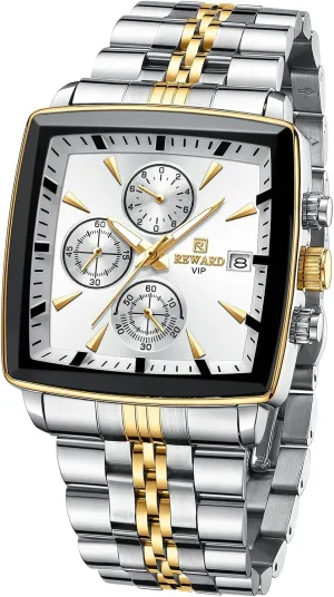 Waterproof Date Fashion Quartz Watches for Men Gold Silver REWARD Mens Wrist Watch Business gondwanaland decomposition steady cap scholar Big Square Face 