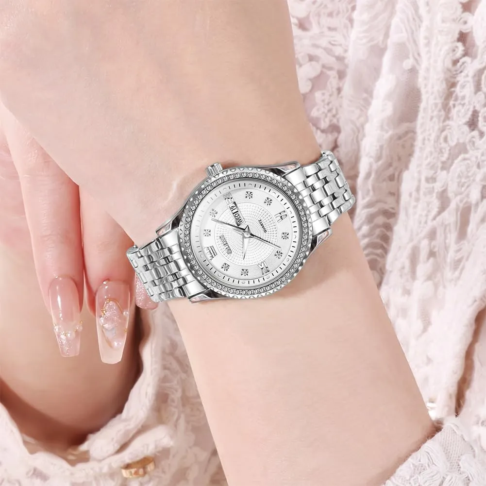 Waterproof Elegant Dress Quartz Analog Women's Wrist Watches Reloj de Mujer OLEVS Watches Women with Date Silver reside Stainless Steel Luxury Ladies Watches with Small Writs Diamond Watches for Women 
