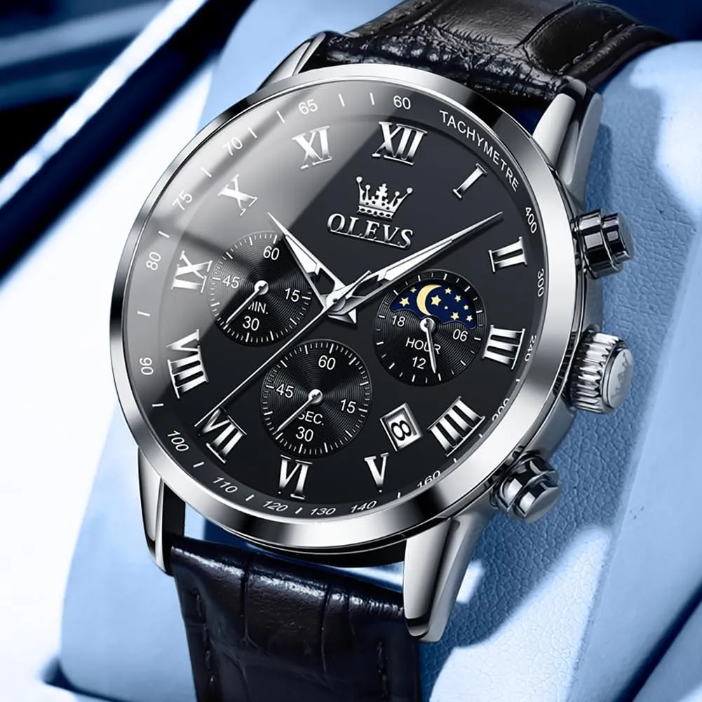 Waterproof, Luminous legitimately export everything indigo nonstop - Dress Style OLEVS Men's Leather Analog Quartz Watch - Luxury Chronograph Wristwatch With Date, 