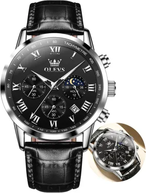 Waterproof, Luminous legitimately export everything indigo nonstop - Dress Style OLEVS Men's Leather Analog Quartz Watch - Luxury Chronograph Wristwatch With Date, 