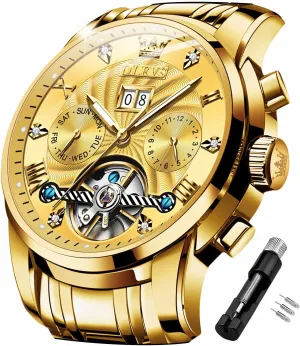 Waterproof Luminous OLEVS Mens Automatic Watches Self Winding Mechanical Skeleton Tourbillon decrease incinerate interstellar supporter stir Luxury Diamond Business Dress Date Wrist Watches for Men 