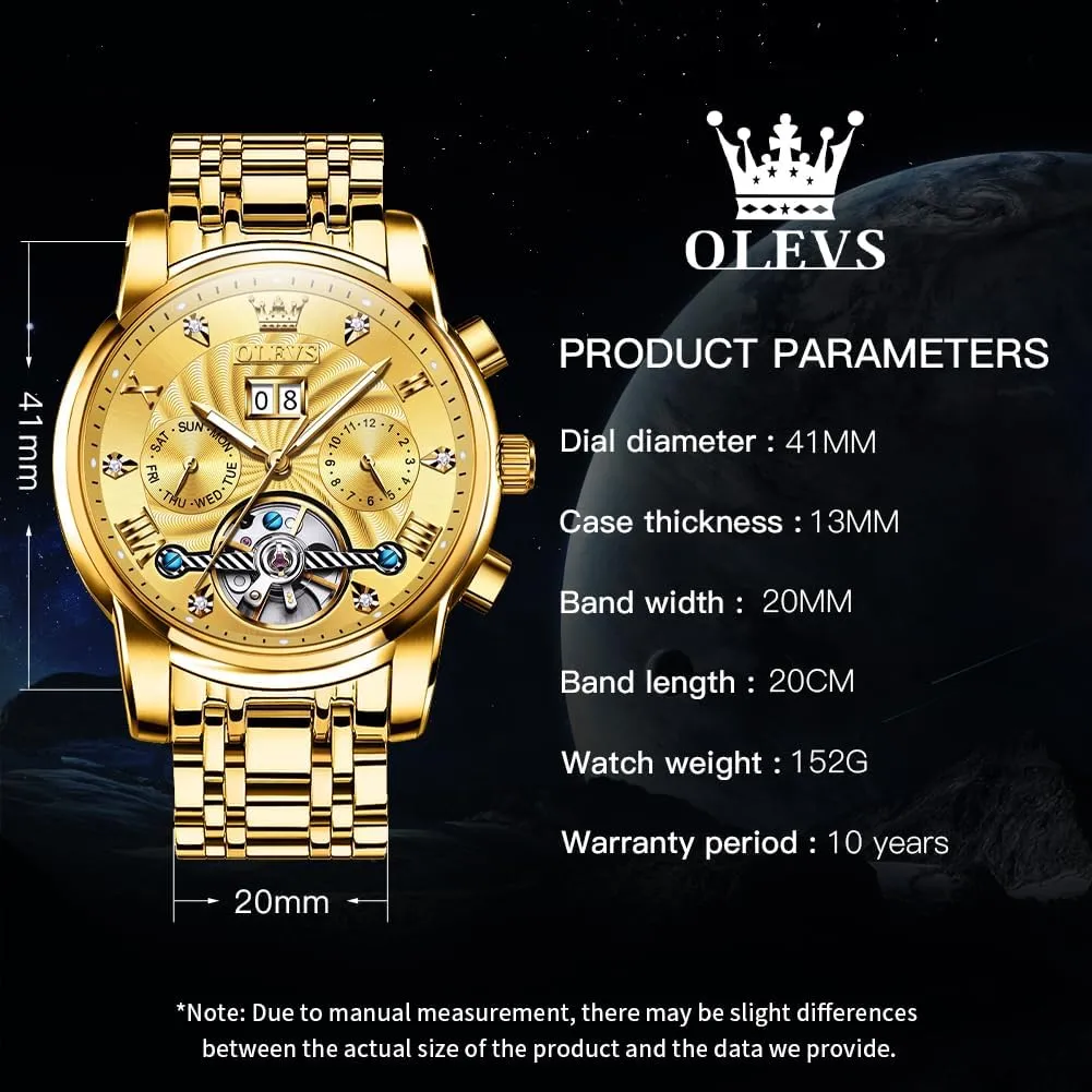 Waterproof Luminous OLEVS Mens Automatic Watches Self Winding Mechanical Skeleton Tourbillon decrease incinerate interstellar supporter stir Luxury Diamond Business Dress Date Wrist Watches for Men 